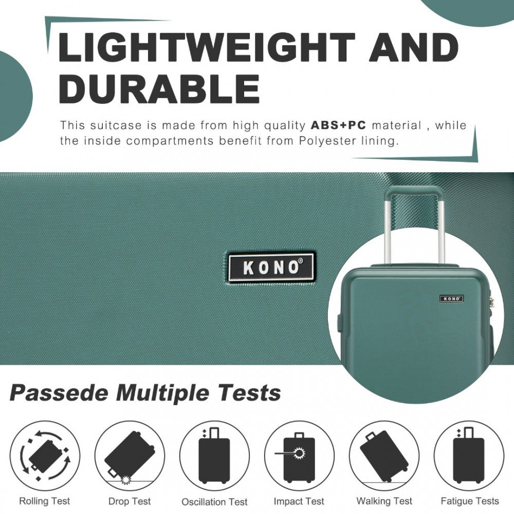 KSK2494 - KONO 3-PIECE MINIMALIST HARD SHELL ABS+PC LUGGAGE SET WITH TSA LOCK AND 360° SPINNER WHEELS - MILITARY GREEN - The Baggage Shop