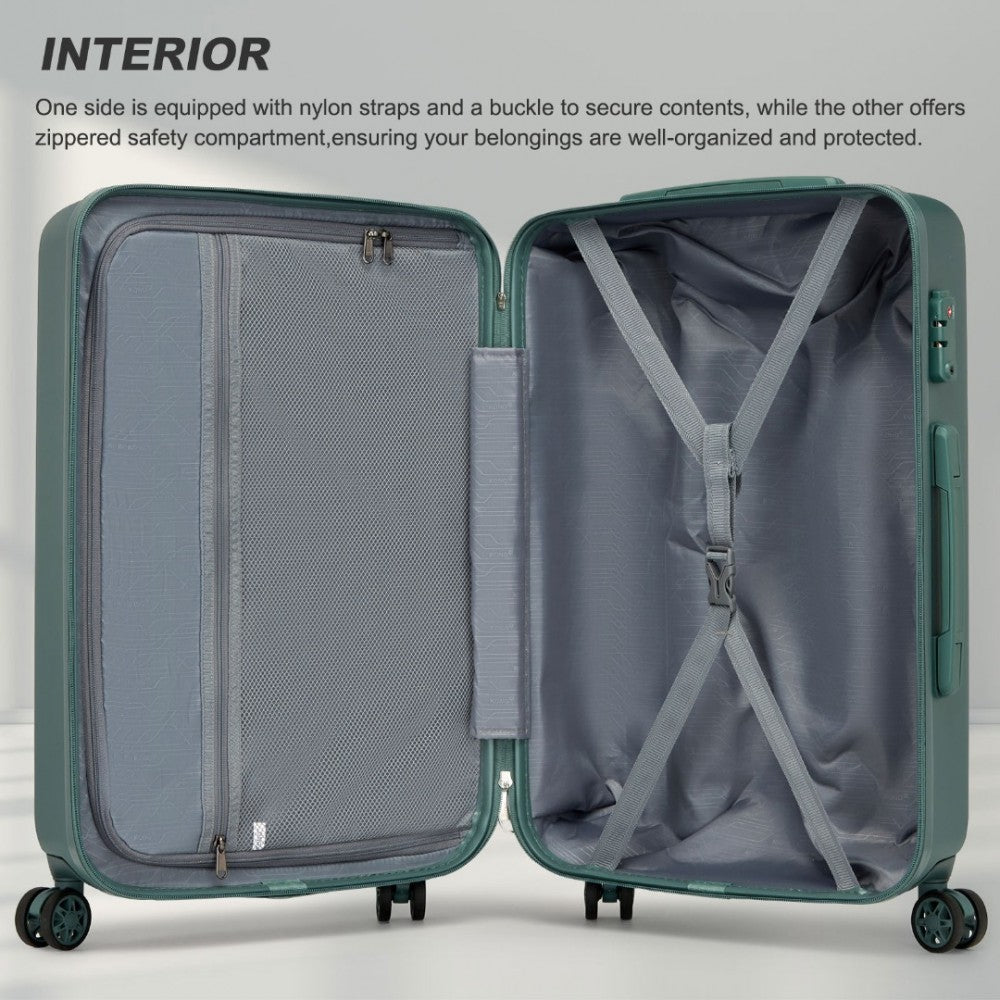 KSK2494 - KONO 3-PIECE MINIMALIST HARD SHELL ABS+PC LUGGAGE SET WITH TSA LOCK AND 360° SPINNER WHEELS - MILITARY GREEN - The Baggage Shop