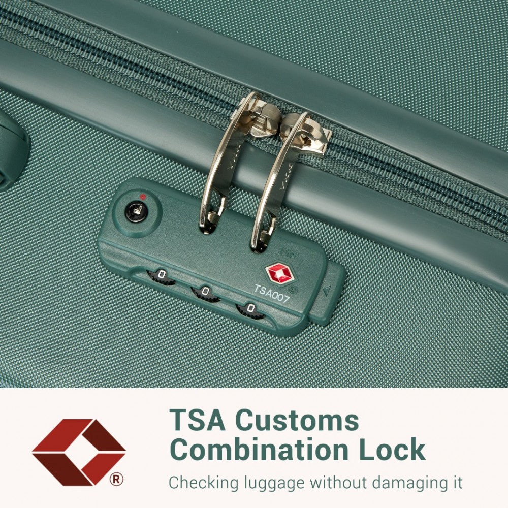 KSK2494 - KONO 3-PIECE MINIMALIST HARD SHELL ABS+PC LUGGAGE SET WITH TSA LOCK AND 360° SPINNER WHEELS - MILITARY GREEN - The Baggage Shop
