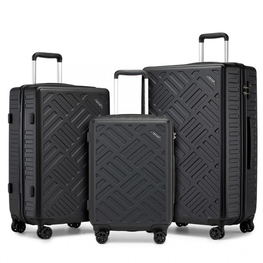 KSS2495 - SUPERCASE 3-PIECE SLEEK GEOMETRIC PATTERN HARD SHELL ABS+PC SUITCASE SET WITH TSA LOCK FOR EFFORTLESS TRAVEL - BLACK - The Baggage Shop