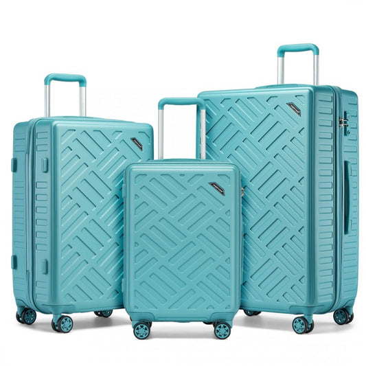 KSS2495 - SUPERCASE 3-PIECE SLEEK GEOMETRIC PATTERN HARD SHELL ABS+PC SUITCASE SET WITH TSA LOCK FOR EFFORTLESS TRAVEL - BLUE - The Baggage Shop