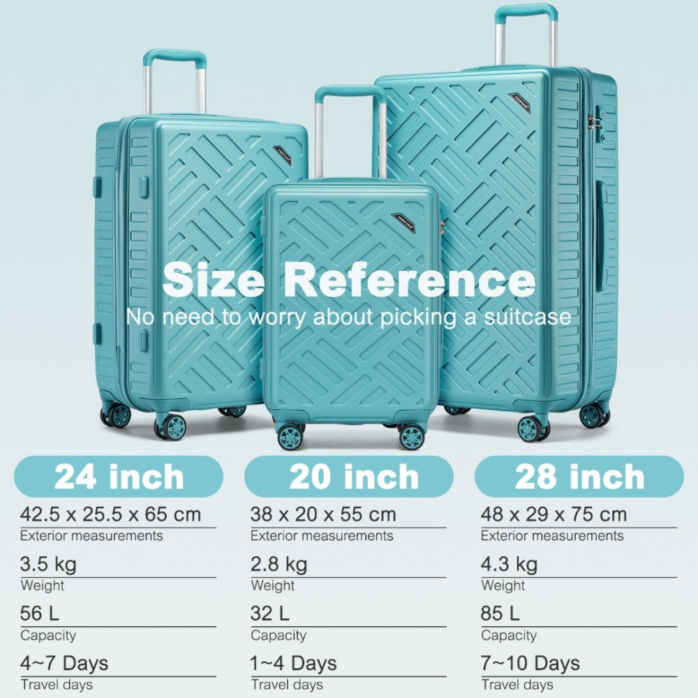 KSS2495 - SUPERCASE 3-PIECE SLEEK GEOMETRIC PATTERN HARD SHELL ABS+PC SUITCASE SET WITH TSA LOCK FOR EFFORTLESS TRAVEL - BLUE - The Baggage Shop