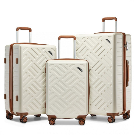 KSS2495 - SUPERCASE 3-PIECE SLEEK GEOMETRIC PATTERN HARD SHELL ABS+PC SUITCASE SET WITH TSA LOCK FOR EFFORTLESS TRAVEL - CREAM AND BROWN - The Baggage Shop