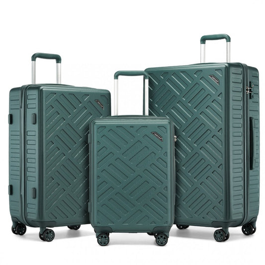 KSS2495 - SUPERCASE 3-PIECE SLEEK GEOMETRIC PATTERN HARD SHELL ABS+PC SUITCASE SET WITH TSA LOCK FOR EFFORTLESS TRAVEL - MILITARY GREEN - The Baggage Shop