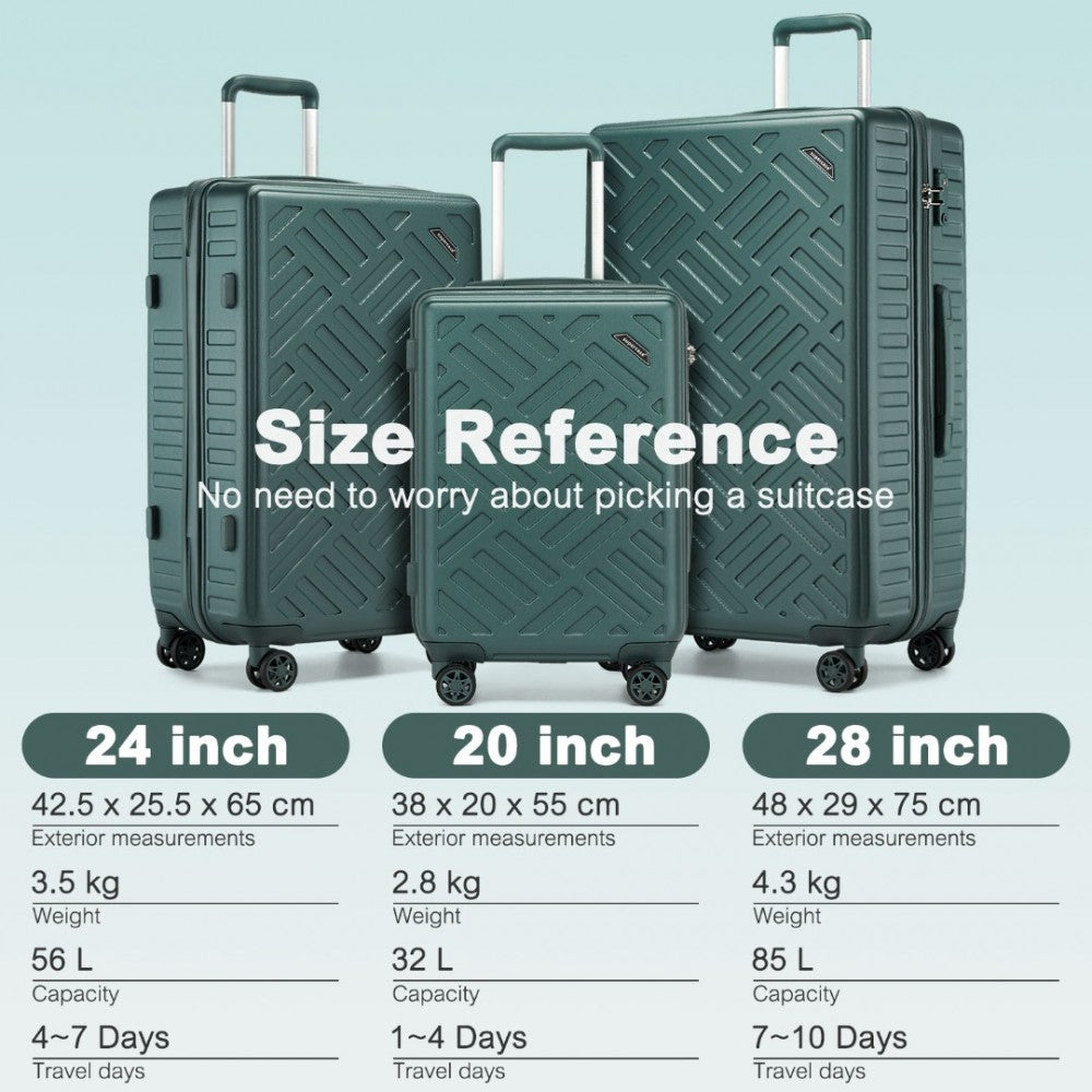 KSS2495 - SUPERCASE 3-PIECE SLEEK GEOMETRIC PATTERN HARD SHELL ABS+PC SUITCASE SET WITH TSA LOCK FOR EFFORTLESS TRAVEL - MILITARY GREEN - The Baggage Shop