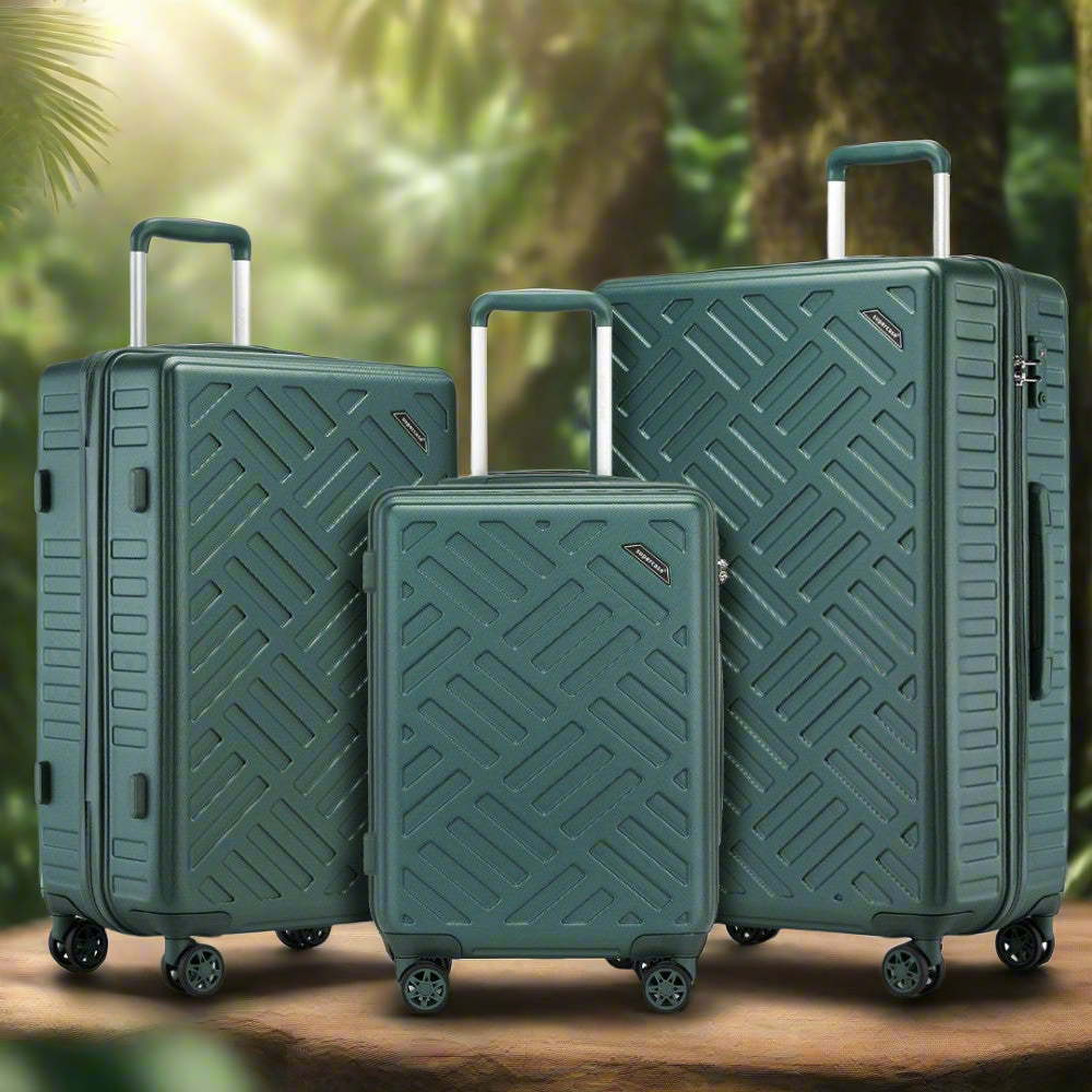KSS2495 - SUPERCASE 28 INCH SLEEK GEOMETRIC PATTERN HARD SHELL ABS+PC CHECK-IN SUITCASE WITH TSA LOCK FOR EFFORTLESS TRAVEL - MILITARY GREEN - The Baggage Shop