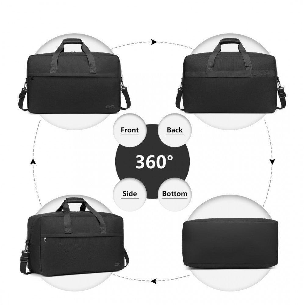 E1960L - KONO LIGHTWEIGHT MULTI PURPOSE UNISEX SPORTS TRAVEL DUFFEL BAG - BLACK - The Baggage Shop
