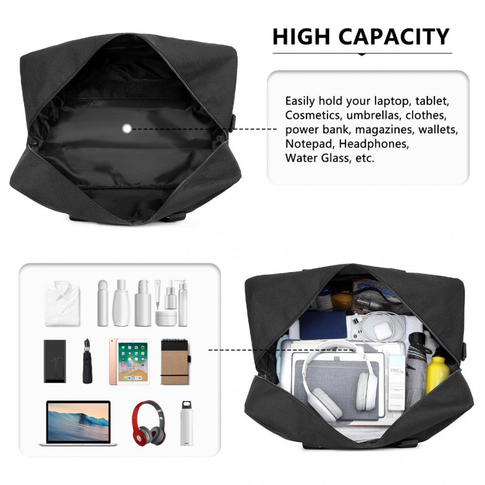 E1960L - KONO LIGHTWEIGHT MULTI PURPOSE UNISEX SPORTS TRAVEL DUFFEL BAG - BLACK - The Baggage Shop