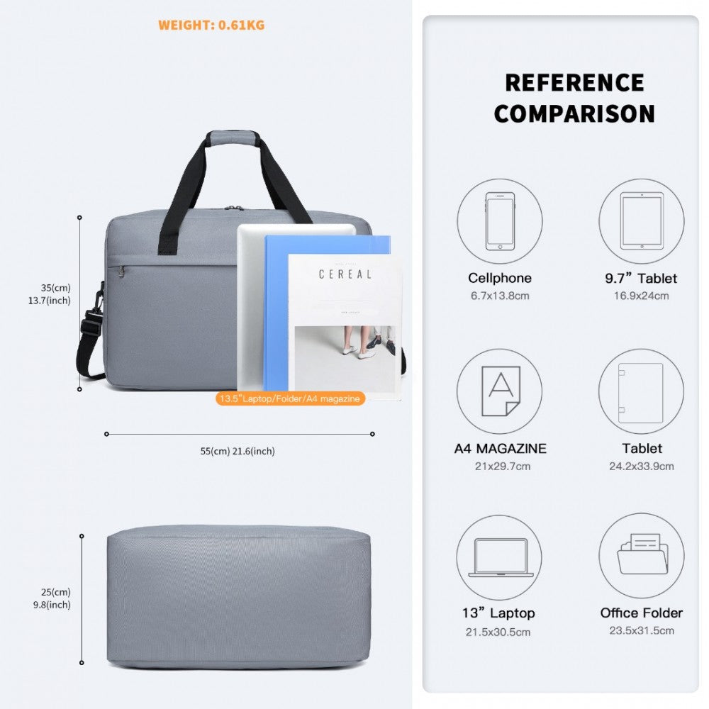 E1960L - KONO LIGHTWEIGHT MULTI PURPOSE UNISEX SPORTS TRAVEL DUFFEL BAG - LIGHT GREY - The Baggage Shop