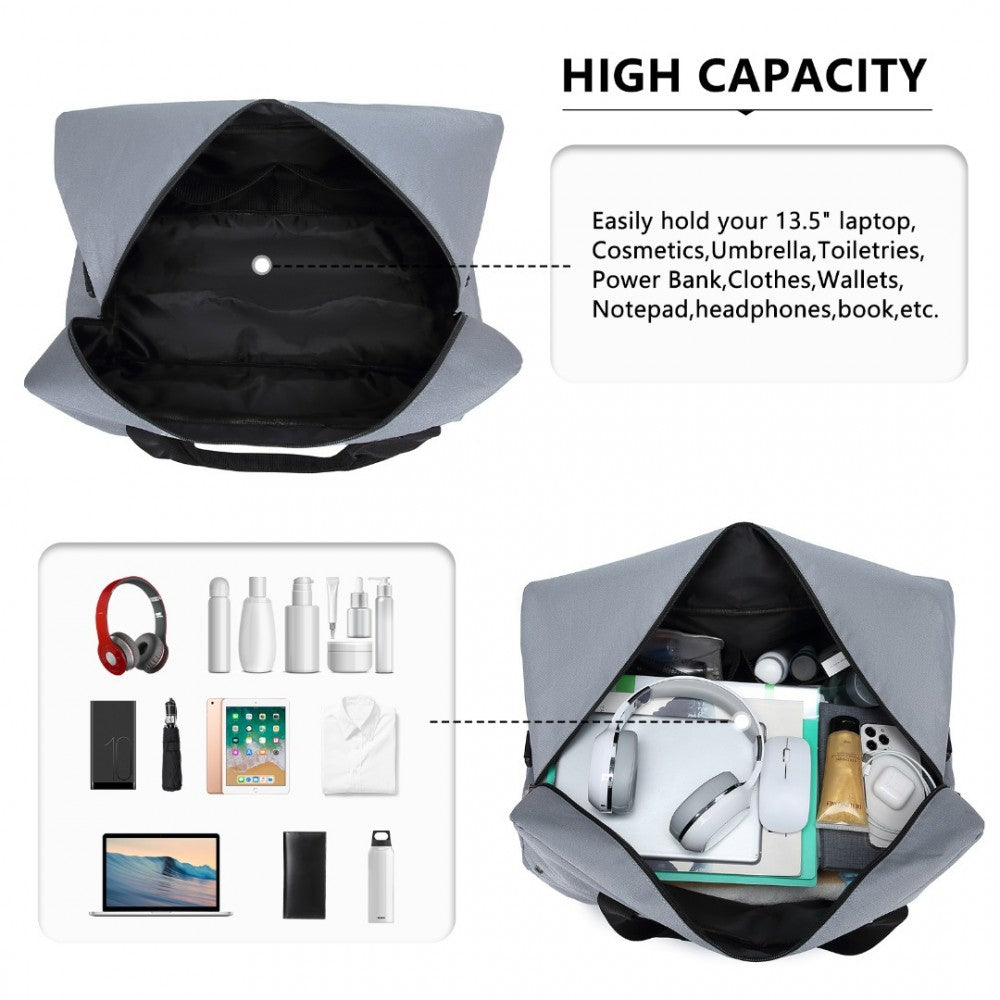 E1960L - KONO LIGHTWEIGHT MULTI PURPOSE UNISEX SPORTS TRAVEL DUFFEL BAG - LIGHT GREY - The Baggage Shop