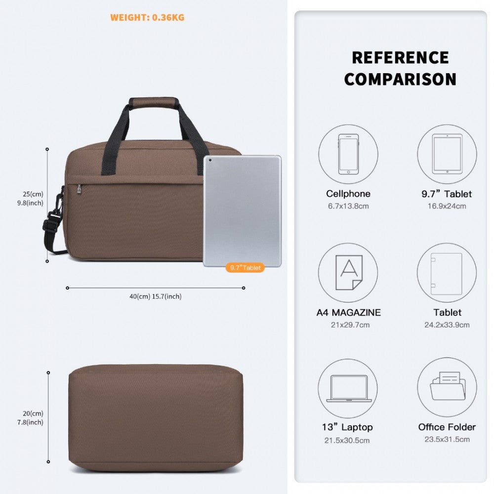 E1960M - KONO LIGHTWEIGHT MULTI PURPOSE UNISEX SPORTS TRAVEL DUFFEL BAG - BROWN - The Baggage Shop