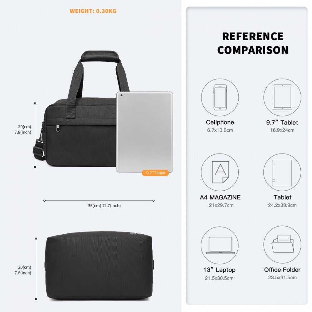 E1960S - KONO LIGHTWEIGHT MULTI PURPOSE UNISEX SPORTS TRAVEL DUFFEL BAG - BLACK - The Baggage Shop