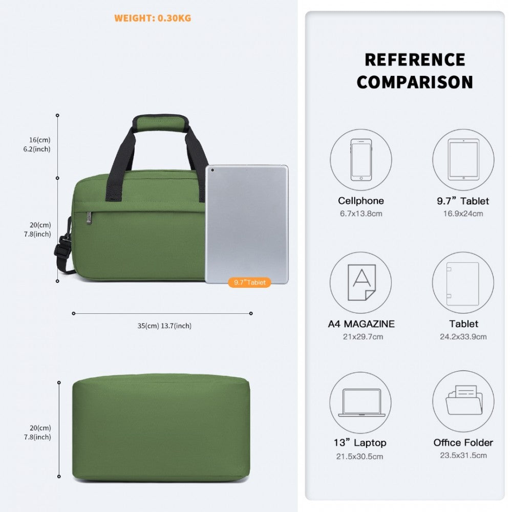 E1960S - KONO LIGHTWEIGHT MULTI PURPOSE UNISEX SPORTS TRAVEL DUFFEL BAG - GREEN - The Baggage Shop