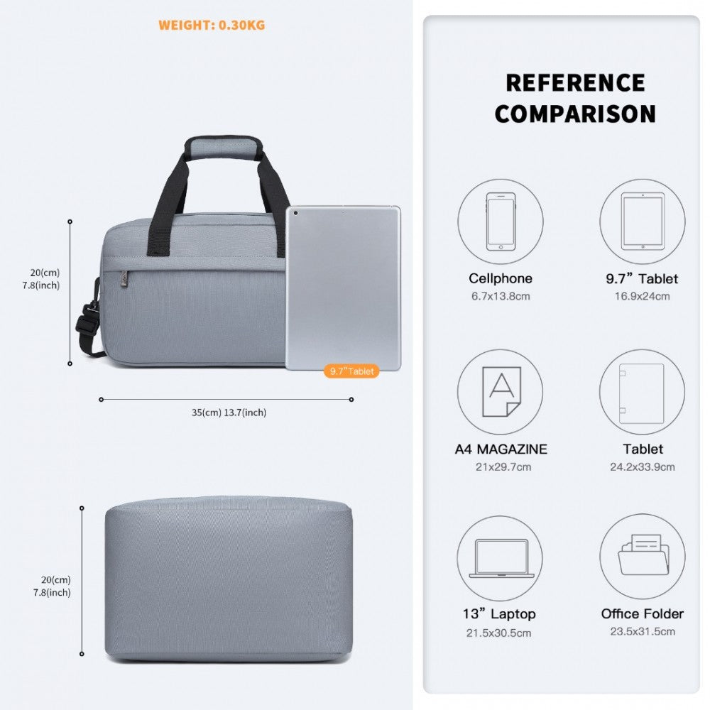 E1960S - KONO LIGHTWEIGHT MULTI PURPOSE UNISEX SPORTS TRAVEL DUFFEL BAG - LIGHT GREY - The Baggage Shop