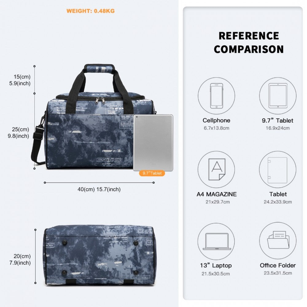 E2016S - KONO STRUCTURED TRAVEL DUFFLE BAG - CLOUDY BLUE - The Baggage Shop