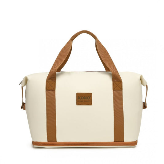 EA2212 - KONO TWO PIECES EXPANDABLE DURABLE WATERPROOF TRAVEL DUFFEL BAG SET - BEIGE AND BROWN - The Baggage Shop
