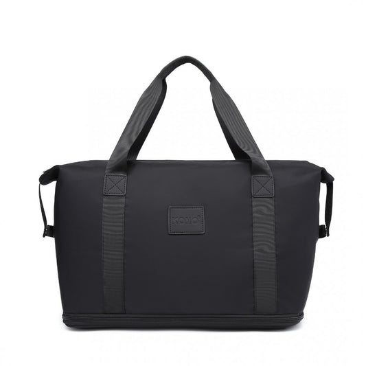 EA2212 - KONO TWO PIECES EXPANDABLE DURABLE WATERPROOF TRAVEL DUFFEL BAG SET - BLACK - The Baggage Shop