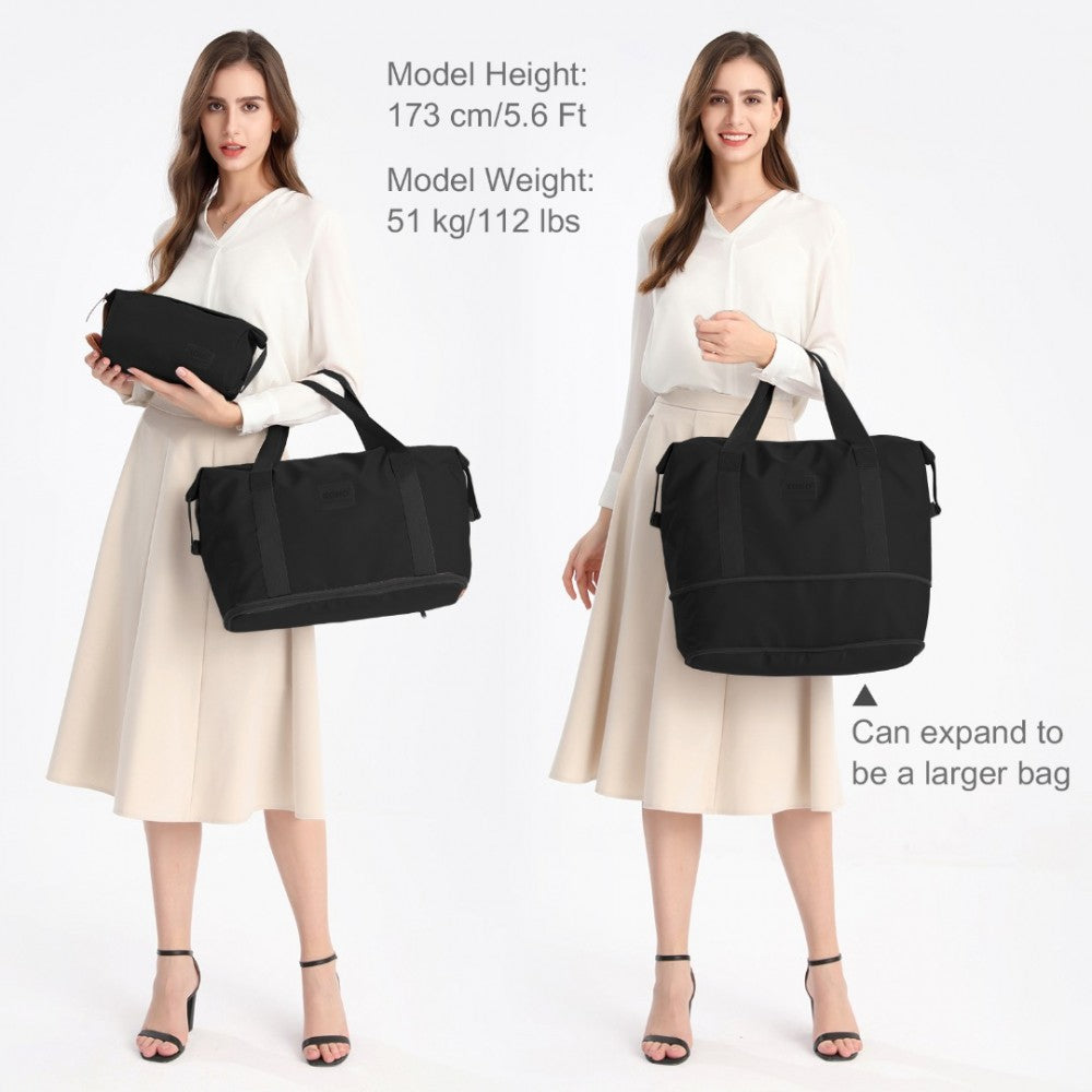 EA2212 - KONO TWO PIECES EXPANDABLE DURABLE WATERPROOF TRAVEL DUFFEL BAG SET - BLACK - The Baggage Shop
