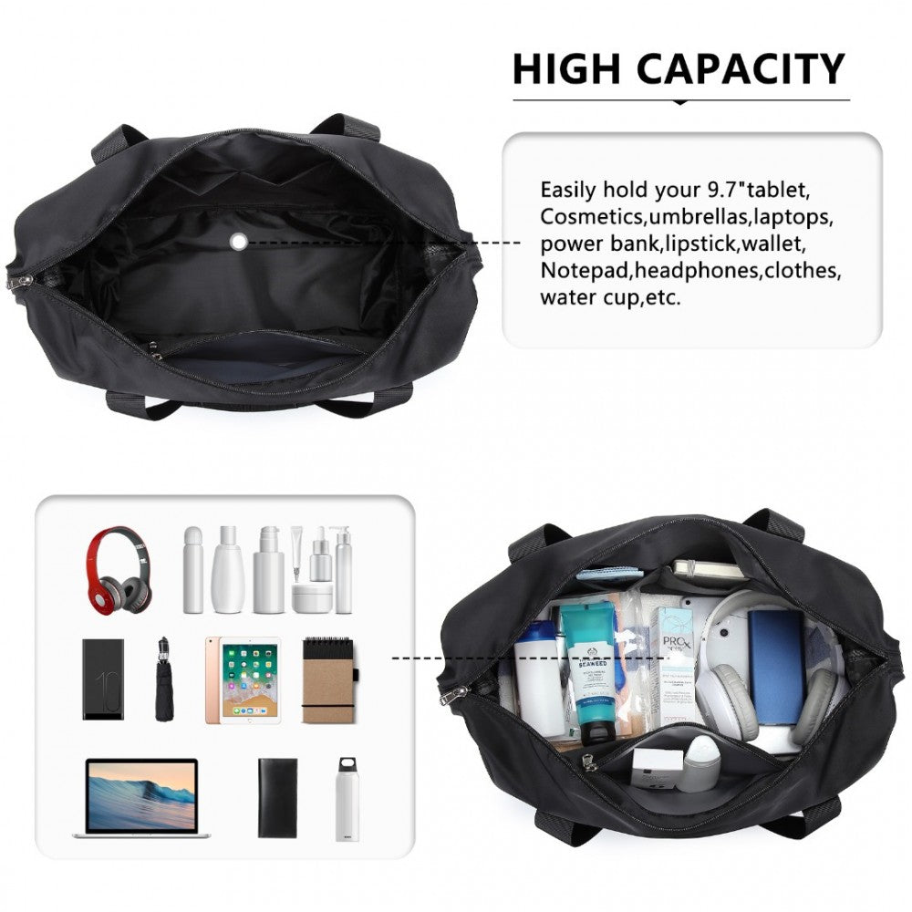 EA2212 - KONO TWO PIECES EXPANDABLE DURABLE WATERPROOF TRAVEL DUFFEL BAG SET - BLACK - The Baggage Shop