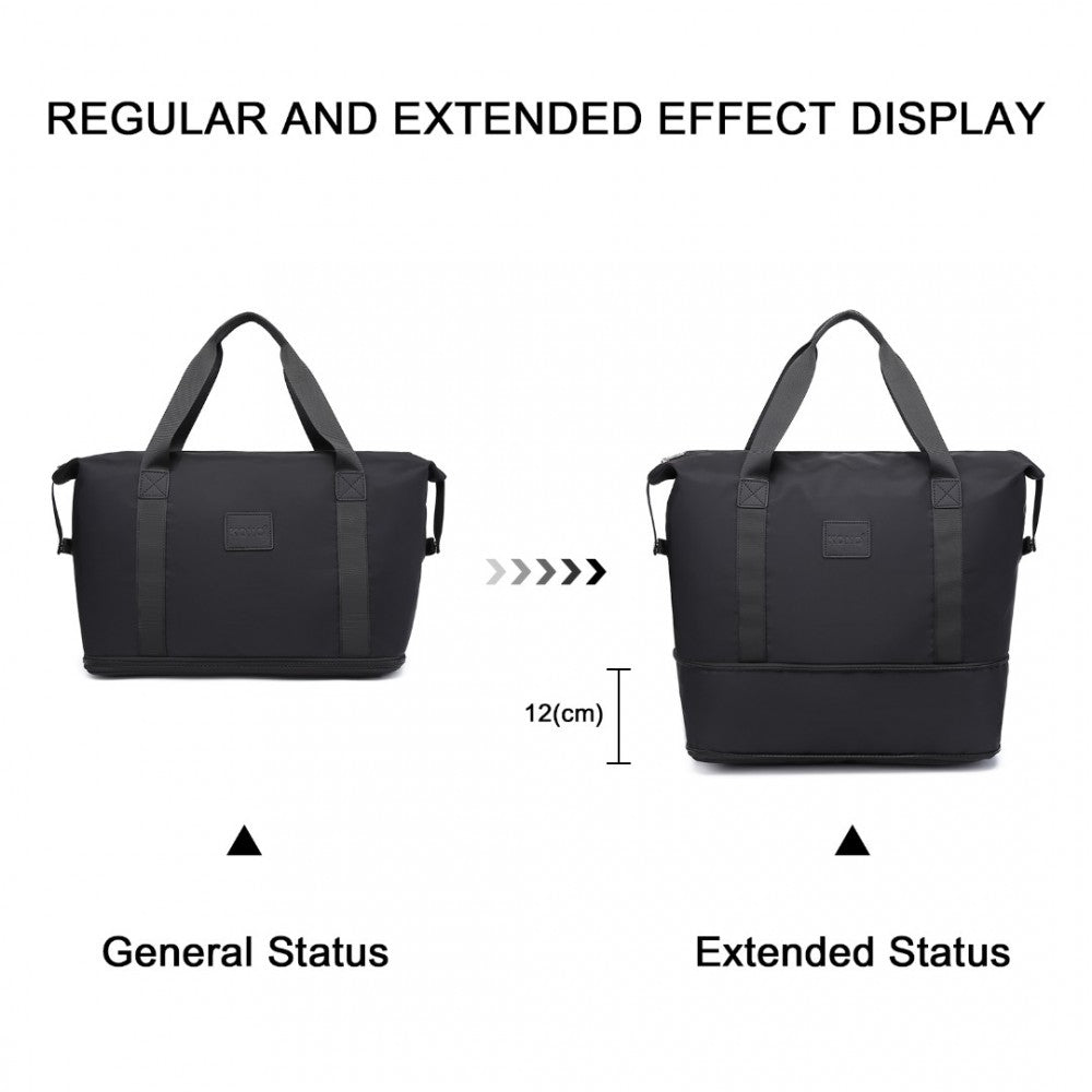 EA2212 - KONO TWO PIECES EXPANDABLE DURABLE WATERPROOF TRAVEL DUFFEL BAG SET - BLACK - The Baggage Shop