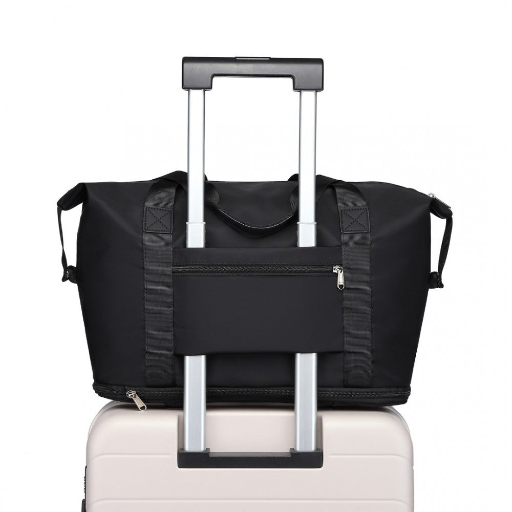 EA2212 - KONO TWO PIECES EXPANDABLE DURABLE WATERPROOF TRAVEL DUFFEL BAG SET - BLACK - The Baggage Shop