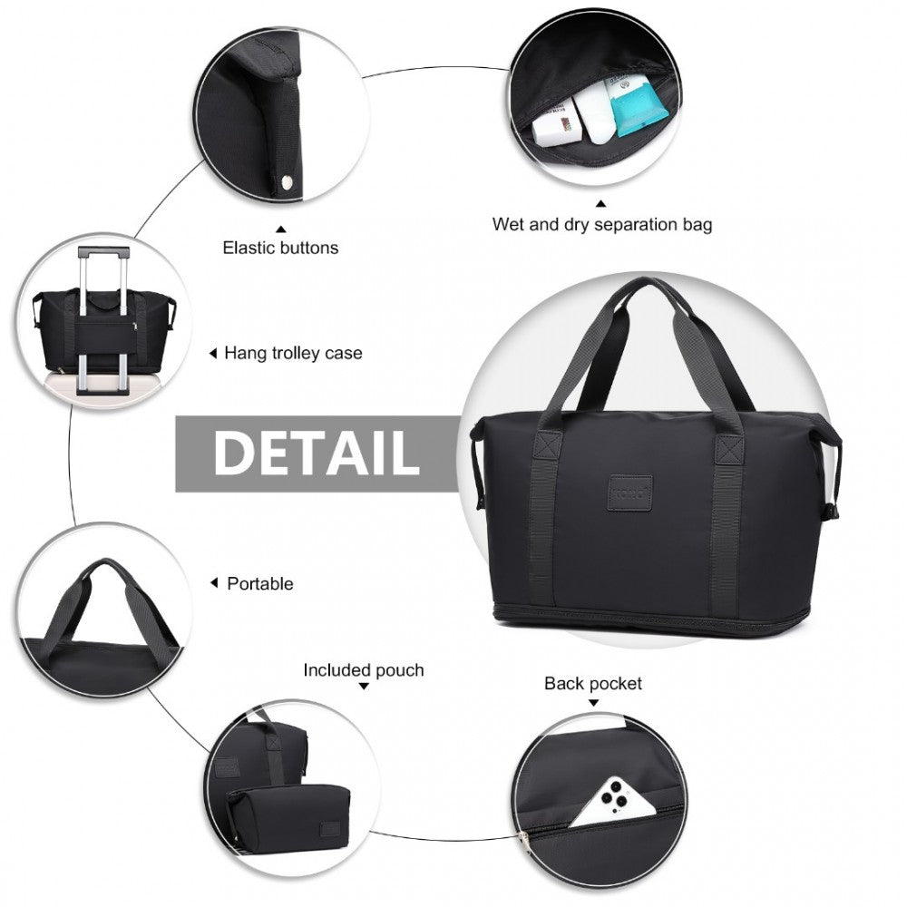 EA2212 - KONO TWO PIECES EXPANDABLE DURABLE WATERPROOF TRAVEL DUFFEL BAG SET - BLACK - The Baggage Shop