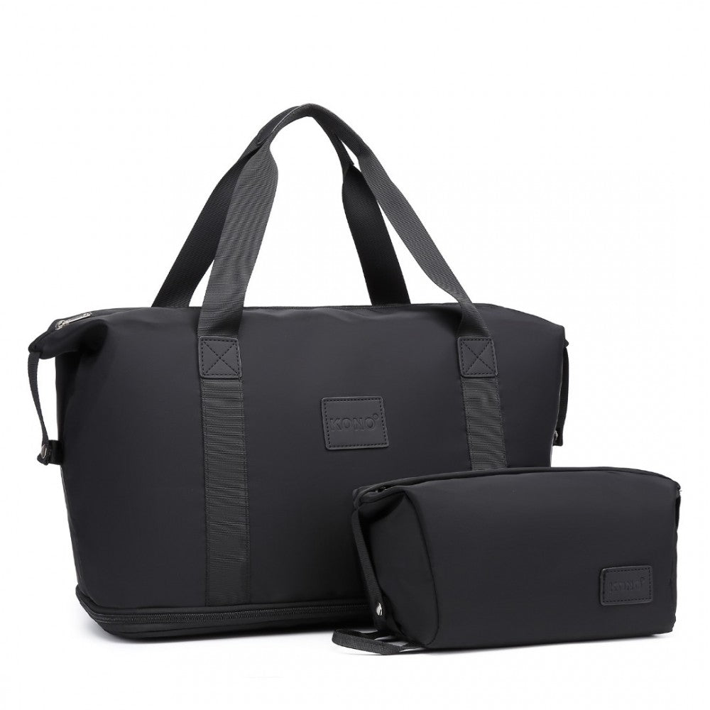 EA2212 - KONO TWO PIECES EXPANDABLE DURABLE WATERPROOF TRAVEL DUFFEL BAG SET - BLACK - The Baggage Shop