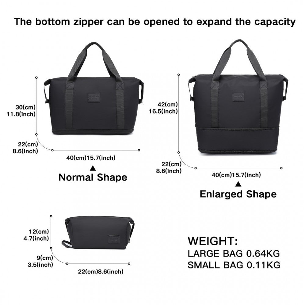 EA2212 - KONO TWO PIECES EXPANDABLE DURABLE WATERPROOF TRAVEL DUFFEL BAG SET - BLACK - The Baggage Shop