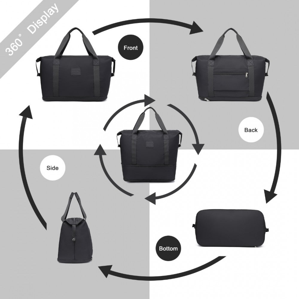 EA2212 - KONO TWO PIECES EXPANDABLE DURABLE WATERPROOF TRAVEL DUFFEL BAG SET - BLACK - The Baggage Shop