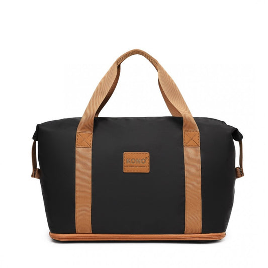 EA2212 - KONO TWO PIECES EXPANDABLE DURABLE WATERPROOF TRAVEL DUFFEL BAG SET - BLACK AND BROWN - The Baggage Shop