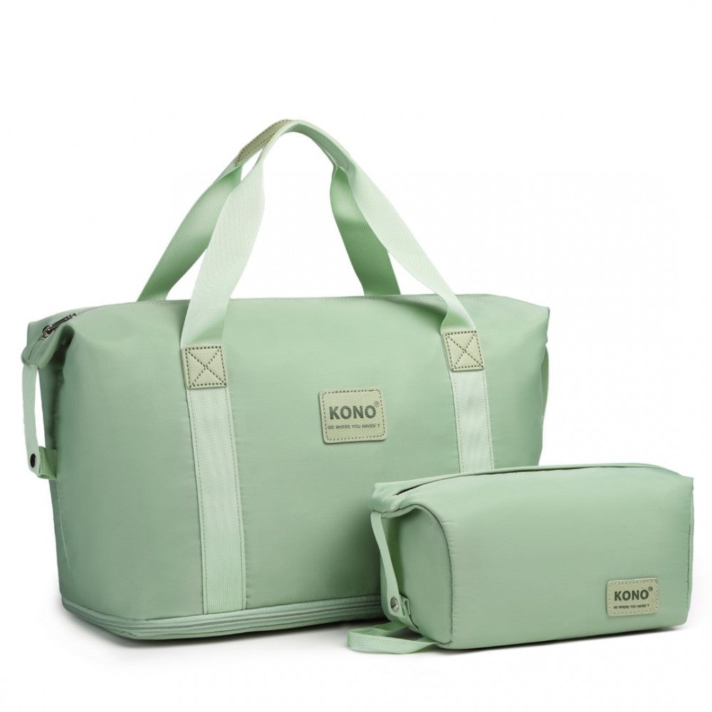 EA2212 - KONO TWO PIECES EXPANDABLE DURABLE WATERPROOF TRAVEL DUFFEL BAG SET - GREEN - The Baggage Shop
