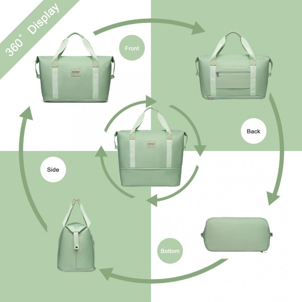 EA2212 - KONO TWO PIECES EXPANDABLE DURABLE WATERPROOF TRAVEL DUFFEL BAG SET - GREEN - The Baggage Shop