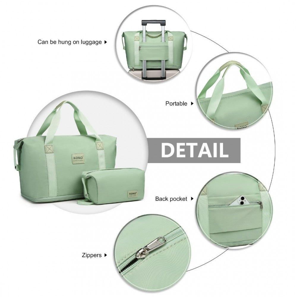 EA2212 - KONO TWO PIECES EXPANDABLE DURABLE WATERPROOF TRAVEL DUFFEL BAG SET - GREEN - The Baggage Shop