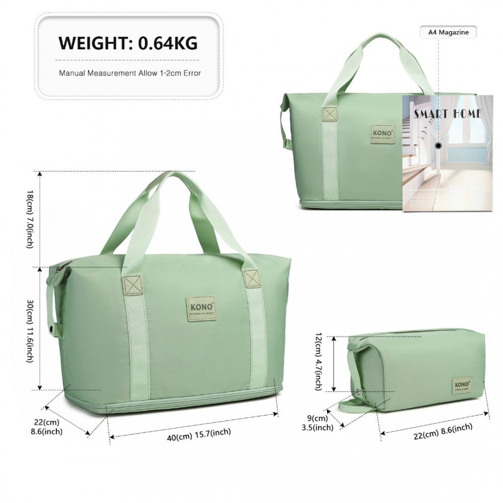 EA2212 - KONO TWO PIECES EXPANDABLE DURABLE WATERPROOF TRAVEL DUFFEL BAG SET - GREEN - The Baggage Shop