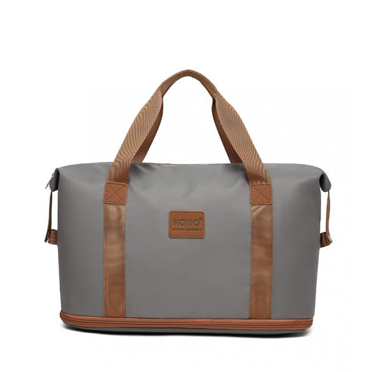 EA2212 - KONO TWO PIECES EXPANDABLE DURABLE WATERPROOF TRAVEL DUFFEL BAG SET - GREY AND BROWN - The Baggage Shop