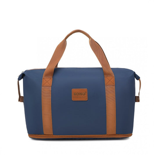 EA2212 - KONO TWO PIECES EXPANDABLE DURABLE WATERPROOF TRAVEL DUFFEL BAG SET - NAVY AND BROWN - The Baggage Shop