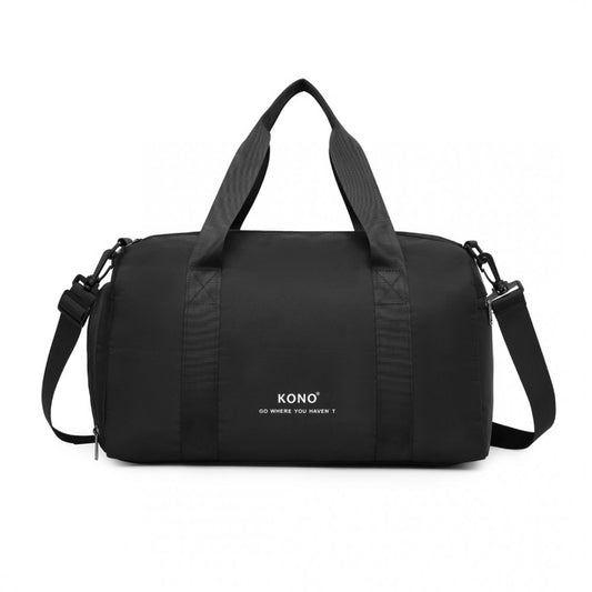 EA2305 - KONO WATERPROOF DUFFEL BAG LIGHTWEIGHT SPORTS GYM BAG WITH SHOES COMPARTMENT - BLACK - The Baggage Shop