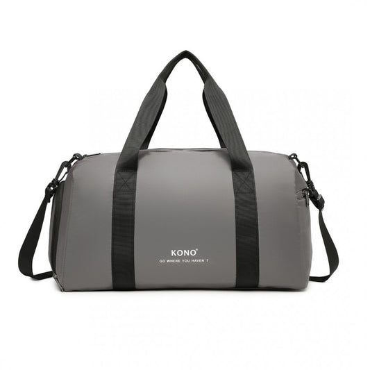 EA2305 - KONO WATERPROOF DUFFEL BAG LIGHTWEIGHT SPORTS GYM BAG WITH SHOES COMPARTMENT - GREY - The Baggage Shop