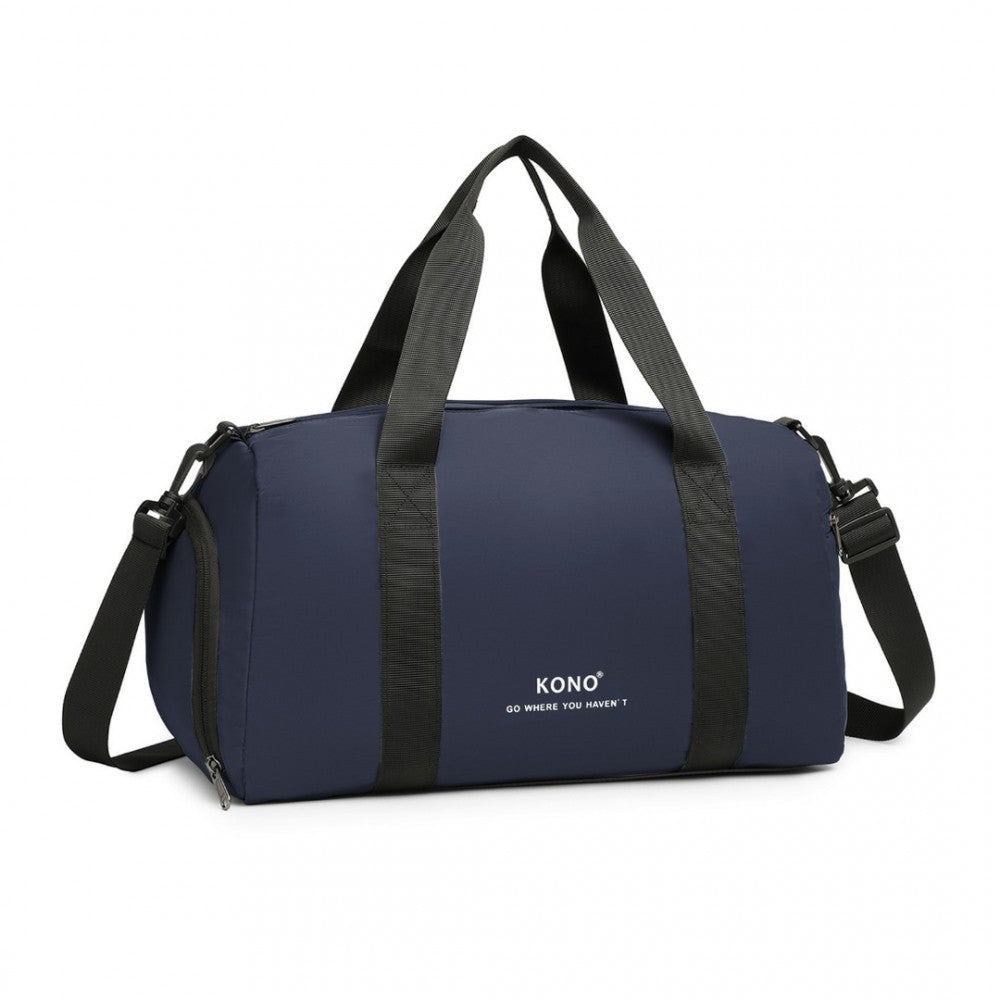 EA2305 - KONO WATERPROOF DUFFEL BAG LIGHTWEIGHT SPORTS GYM BAG WITH SHOES COMPARTMENT - NAVY - The Baggage Shop