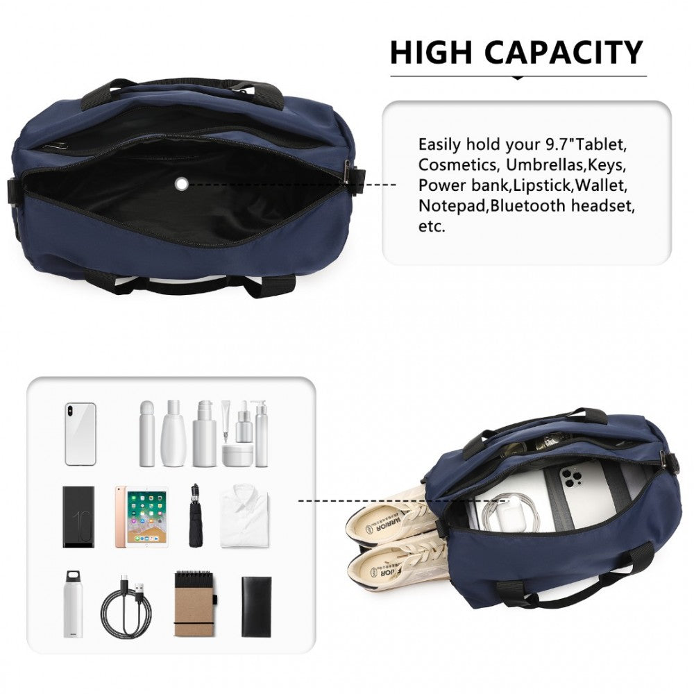 EA2305 - KONO WATERPROOF DUFFEL BAG LIGHTWEIGHT SPORTS GYM BAG WITH SHOES COMPARTMENT - NAVY - The Baggage Shop