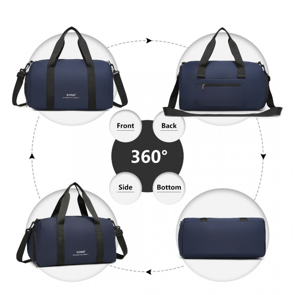 EA2305 - KONO WATERPROOF DUFFEL BAG LIGHTWEIGHT SPORTS GYM BAG WITH SHOES COMPARTMENT - NAVY - The Baggage Shop