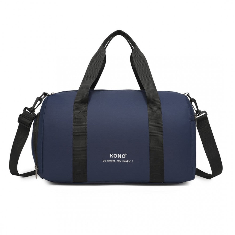 EA2305 - KONO WATERPROOF DUFFEL BAG LIGHTWEIGHT SPORTS GYM BAG WITH SHOES COMPARTMENT - NAVY - The Baggage Shop