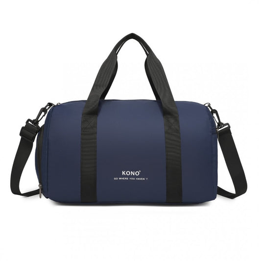 EA2305 - KONO WATERPROOF DUFFEL BAG LIGHTWEIGHT SPORTS GYM BAG WITH SHOES COMPARTMENT - NAVY - The Baggage Shop