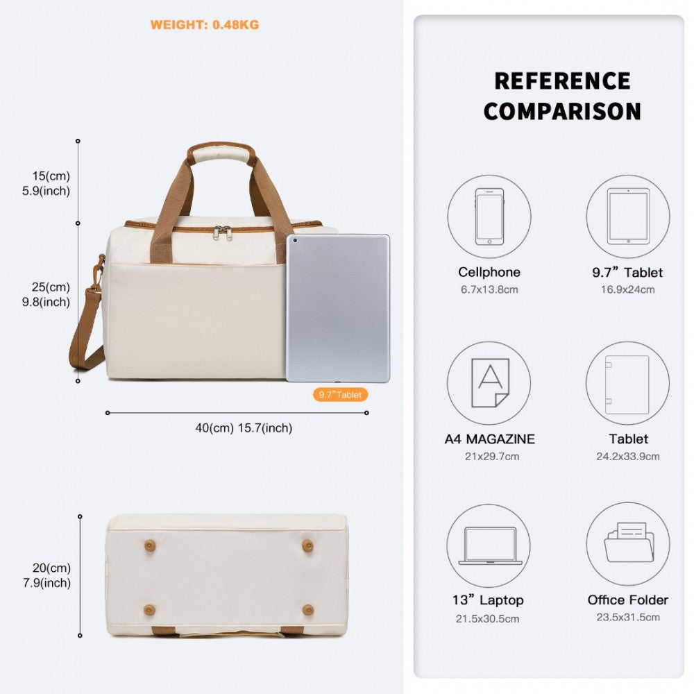 EA2321 - KONO SPACIOUS TRAVEL STORAGE BAG HANDBAG - CREAM - The Baggage Shop