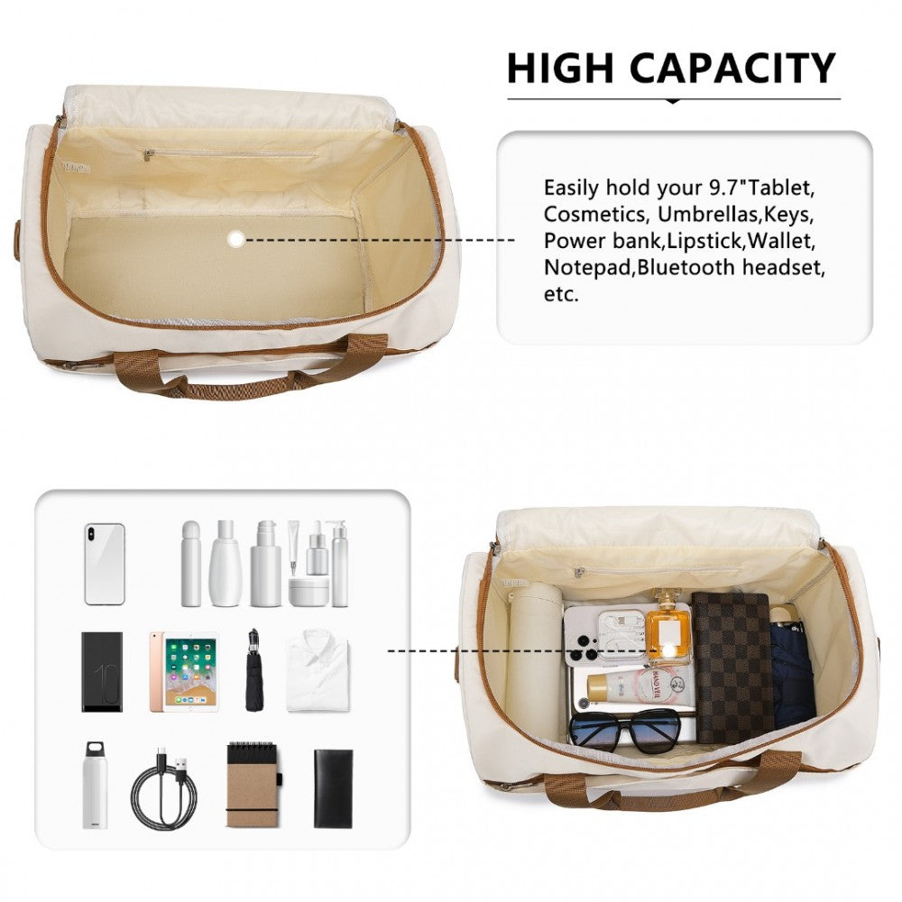 EA2321 - KONO SPACIOUS TRAVEL STORAGE BAG HANDBAG - CREAM - The Baggage Shop
