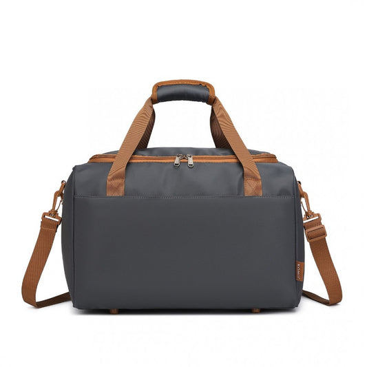 EA2321 - KONO SPACIOUS TRAVEL STORAGE BAG HANDBAG - GREY AND BROWN - The Baggage Shop