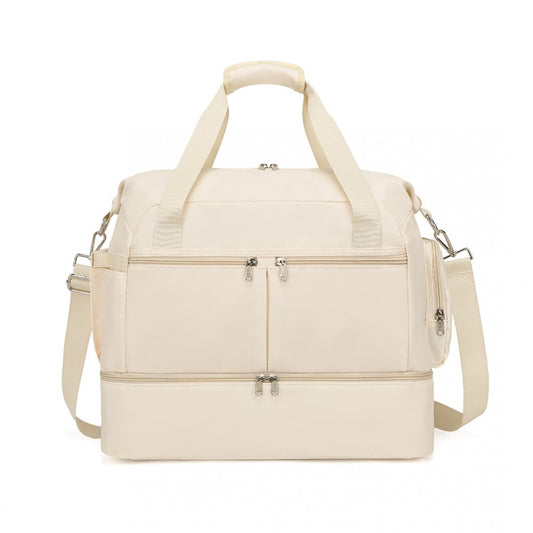 EA2348 - KONO WATERPROOF MULTI-POCKET TRAVEL DUFFEL BAG SET WITH DEDICATED SHOE COMPARTMENT - BEIGE - The Baggage Shop