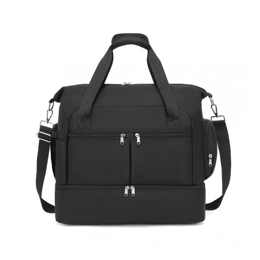 EA2348 - KONO WATERPROOF MULTI-POCKET TRAVEL DUFFEL BAG SET WITH DEDICATED SHOE COMPARTMENT - BLACK - The Baggage Shop