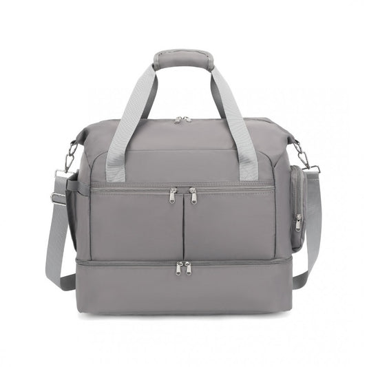 EA2348 - KONO WATERPROOF MULTI-POCKET TRAVEL DUFFEL BAG SET WITH DEDICATED SHOE COMPARTMENT - GREY - The Baggage Shop