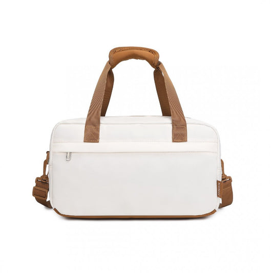EA2369S - KONO LIGHTWEIGHT WATER-RESISTANT FOLDABLE UNDER SEAT TRAVEL CARRY-ON DUFFEL BAG SMALL - BEIGE AND BROWN - The Baggage Shop